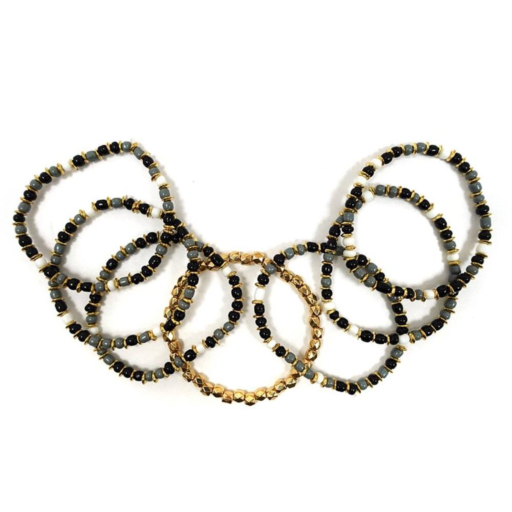 Black and Gold Beaded Bracelet Set
